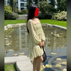 Aritzia (Wilfred) Light Green Print Long Sleeve Tempest Dress